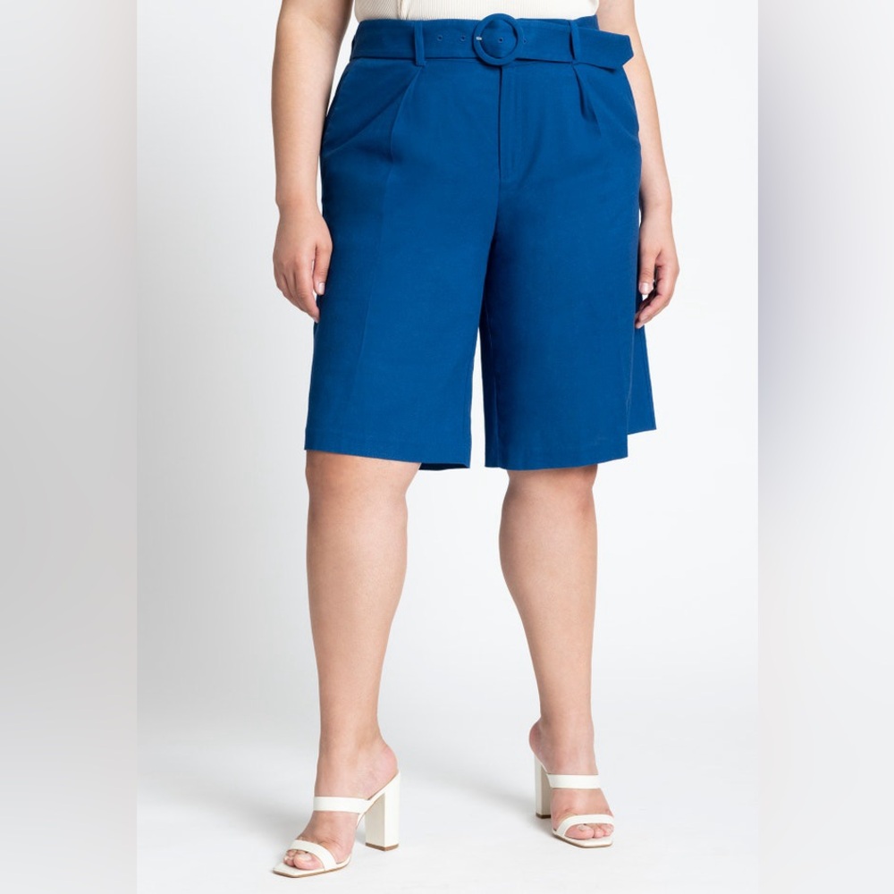 Eloquii Women's Belted Linen Bermuda Short Sz 18